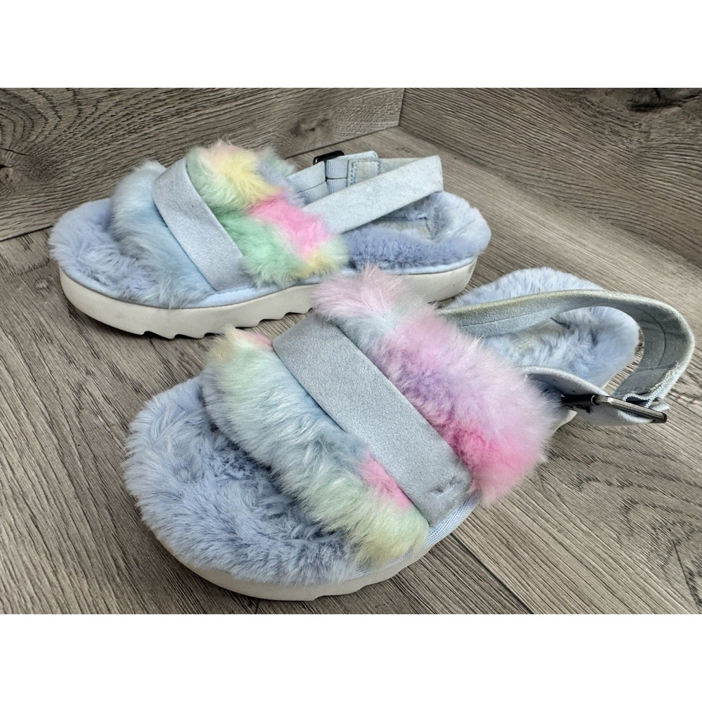koolaburra by ugg women's fuzz'n ii slipper size 7 blue pink pastel